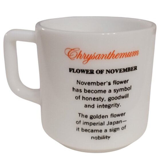 Vintage Unmarked November Chrysanthemum Mug Milk Glass Flower of the Month 1970 - Picture 4 of 8